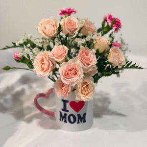 Mom’s Blush Mug – Soft Pink Spray Rose Arrangement Oshawa