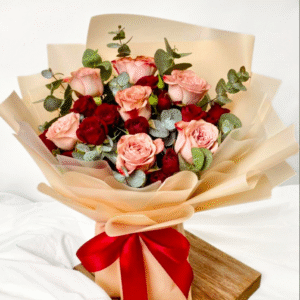 Oshawa Passion – Blush & Ruby Rose Bouquet - Sandy's Flowers