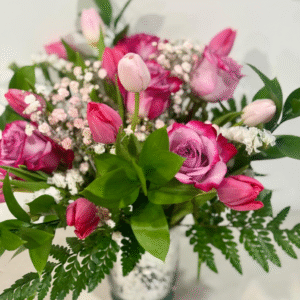 Blush Harmony – Tulip & Rose Vase Arrangement Oshawa