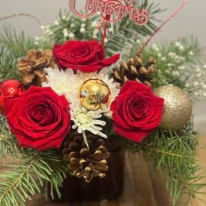 Red Roses, Pine Cones with Cedar
