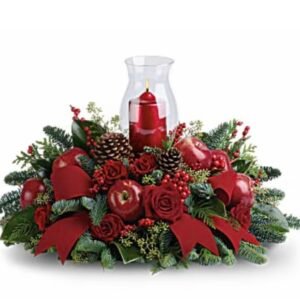 Red Roses, Cedar, Apples, Candle with a Chimney