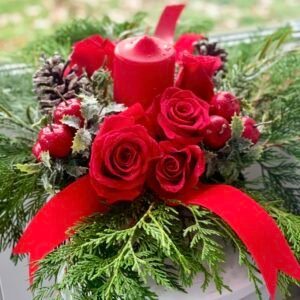 Red Roses , Pine Cones with the Candle
