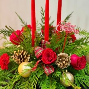Red Roses, Cedar with 3 Candles